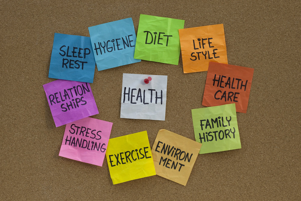 Cork board with reminder notes about healthy lifestyle options