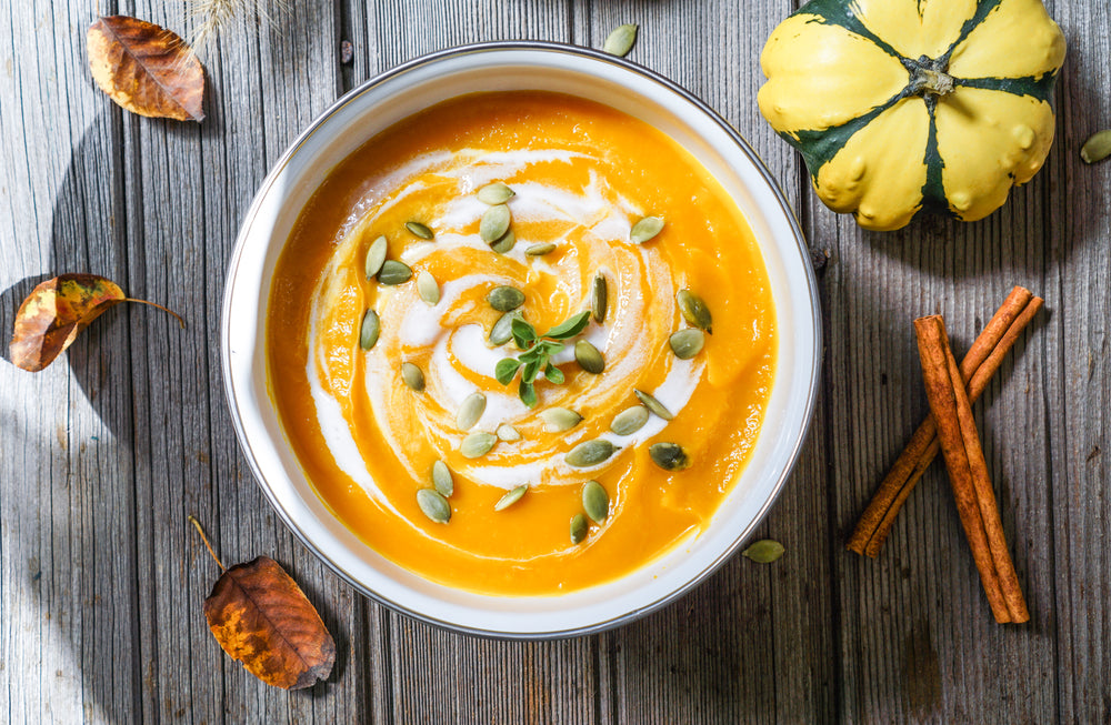 pumpkin soup on a table