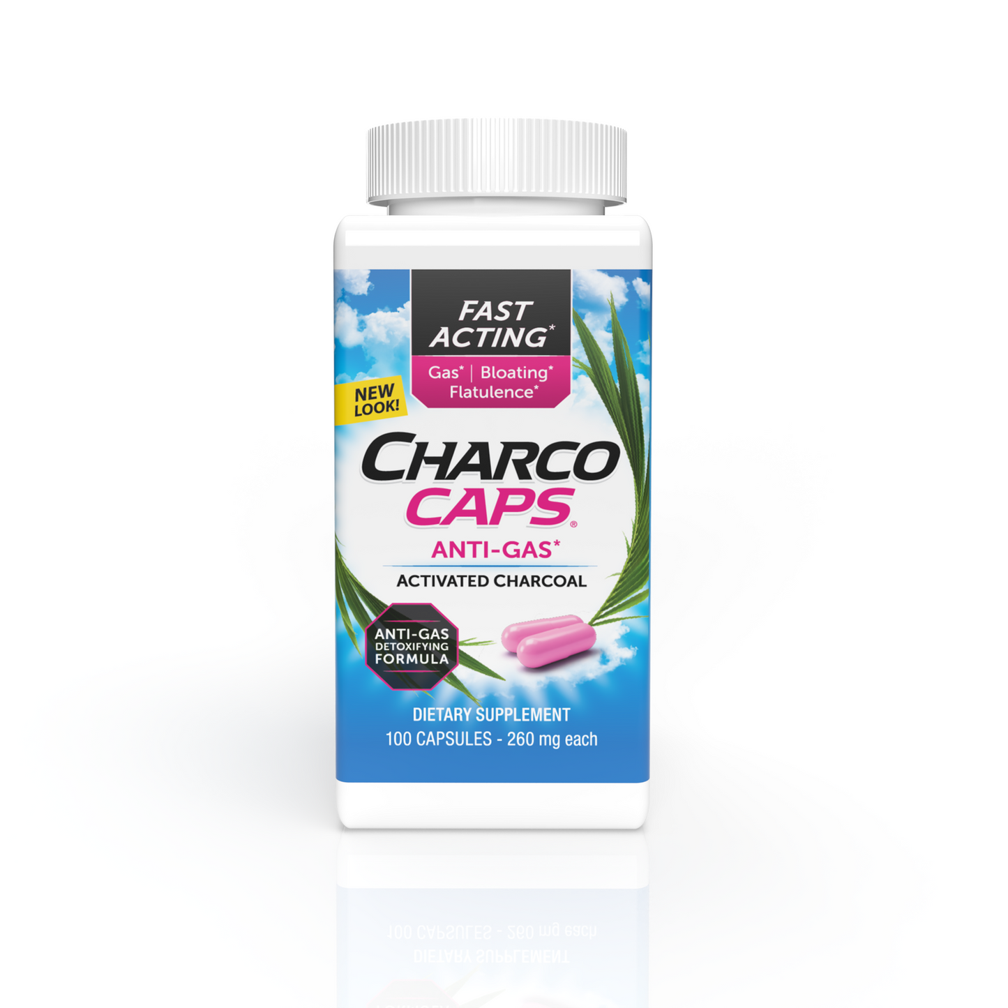 CharcoCaps Activated Charcoal Detoxifying Gas Relief 100 Count Capsules